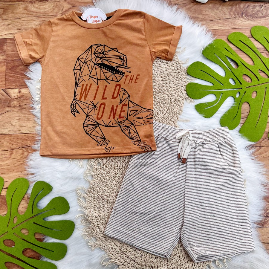 Conj. Camiseta Wild One e Bermuda em Linho - Ferrugem